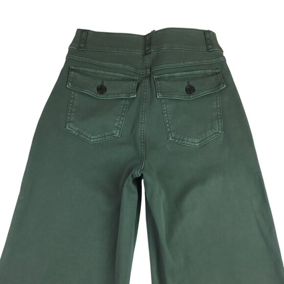 Spanx Twill Crop Wide Leg Pants Olive Green Womens Small Casual High-Waist - Picture 7 of 13